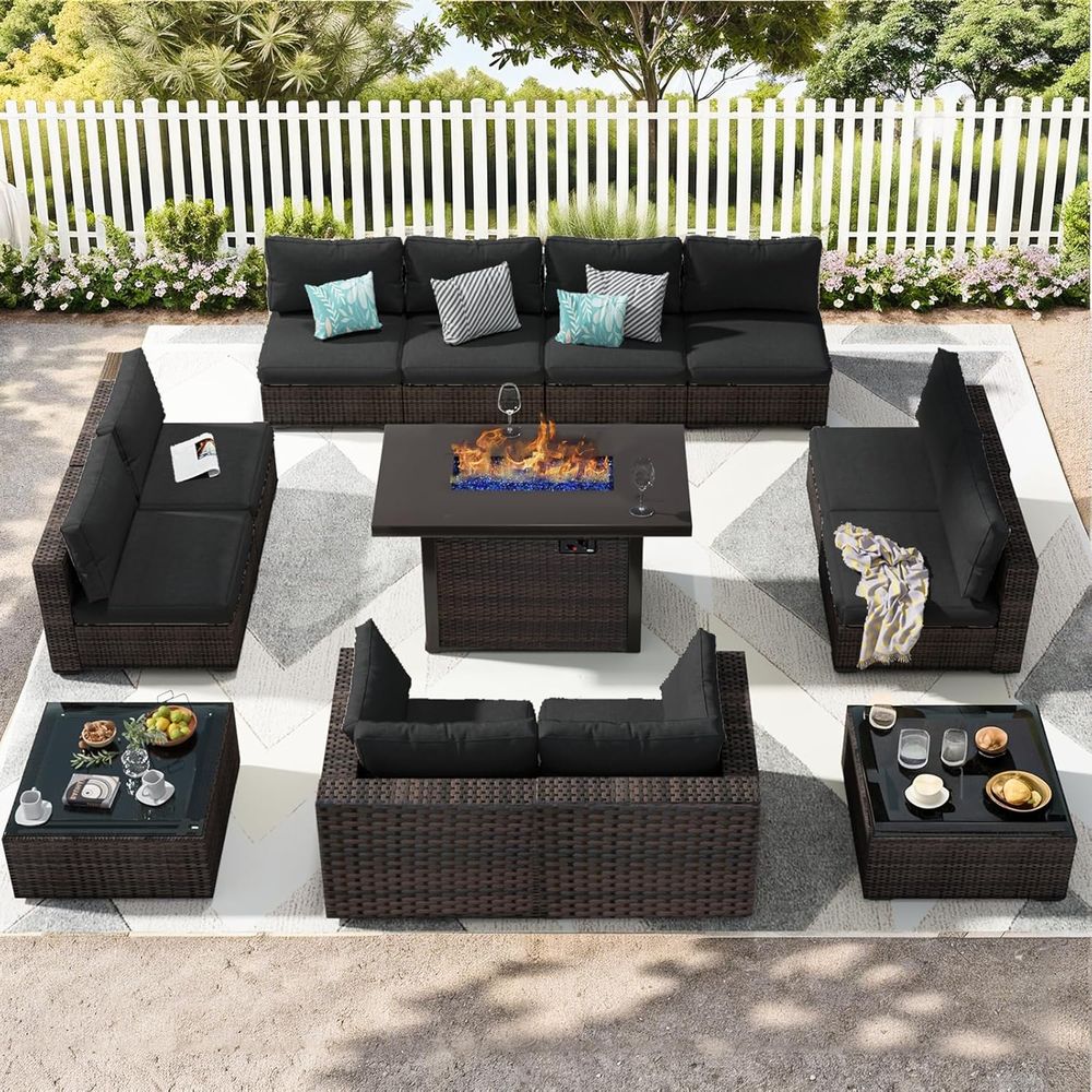 Outdoor Furniture Set With Fire Pit - 13-Piece Outdoor Sectional Patio Furniture Set