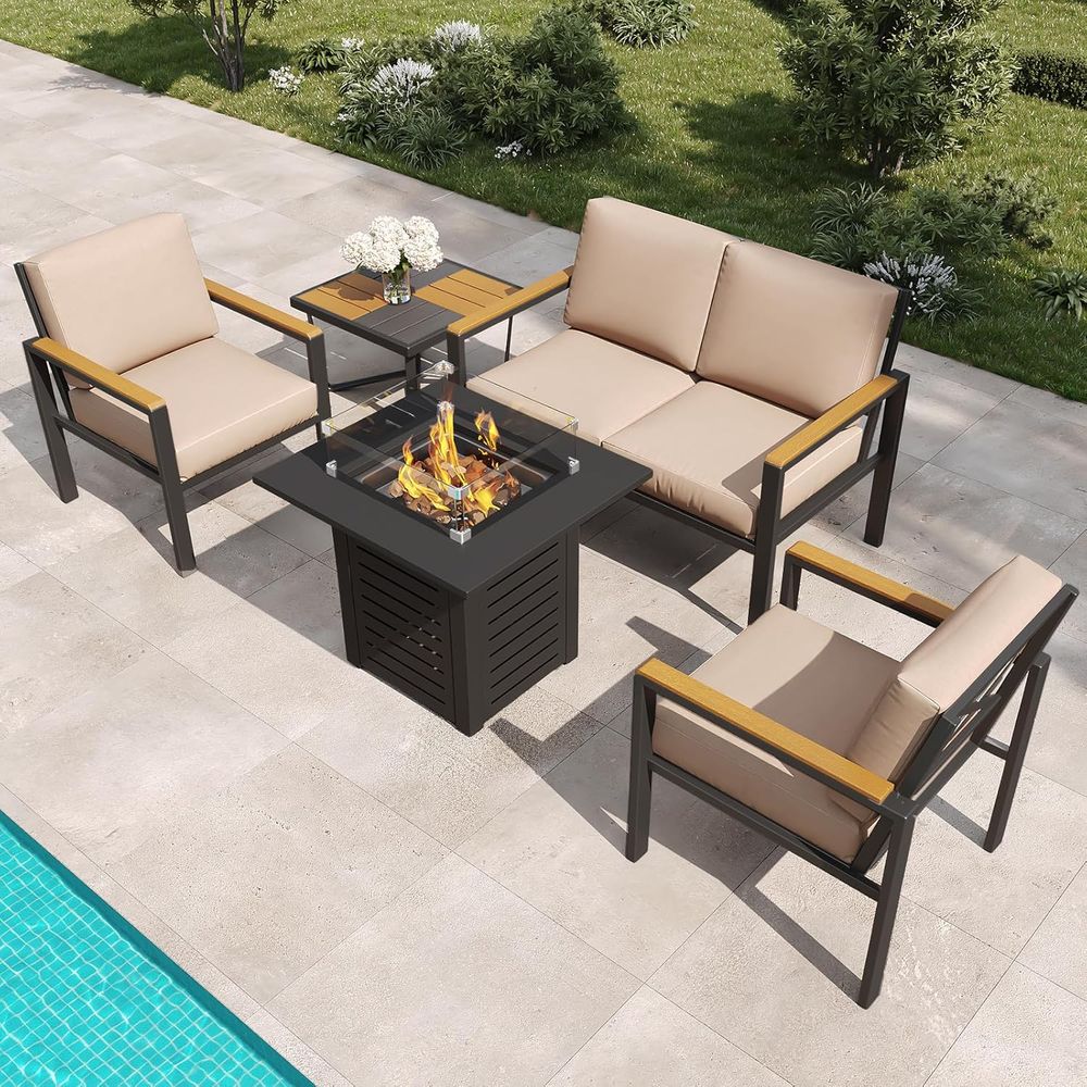 Outdoor Furniture Set With Fire Pit - 5-Piece Outdoor Patio Furniture Set with