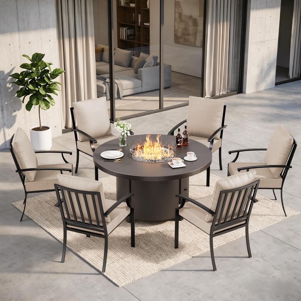Outdoor Furniture Set With Fire Pit - 7-Piece Outdoor Patio Furniture Set with