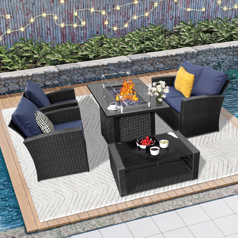 Outdoor Furniture Set With Fire Pit - 5 Piece Patio Furniture Set with