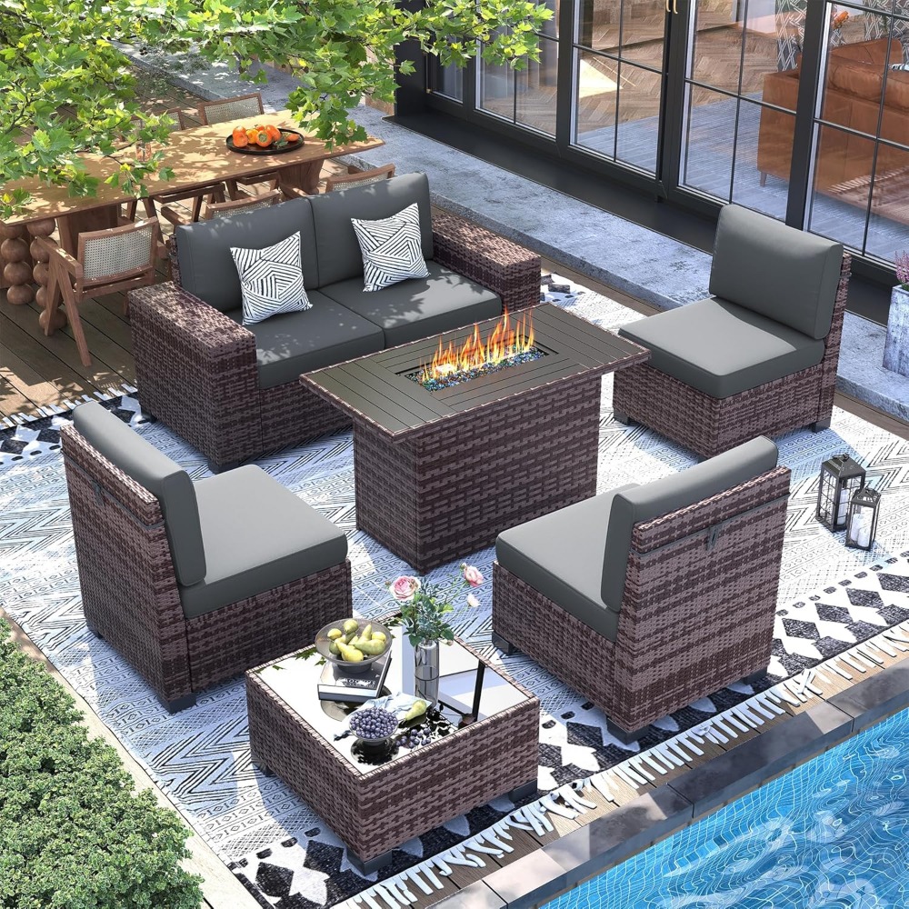 Outdoor Furniture Set With Fire Pit - Sectional Sofa Set with Fire Pit