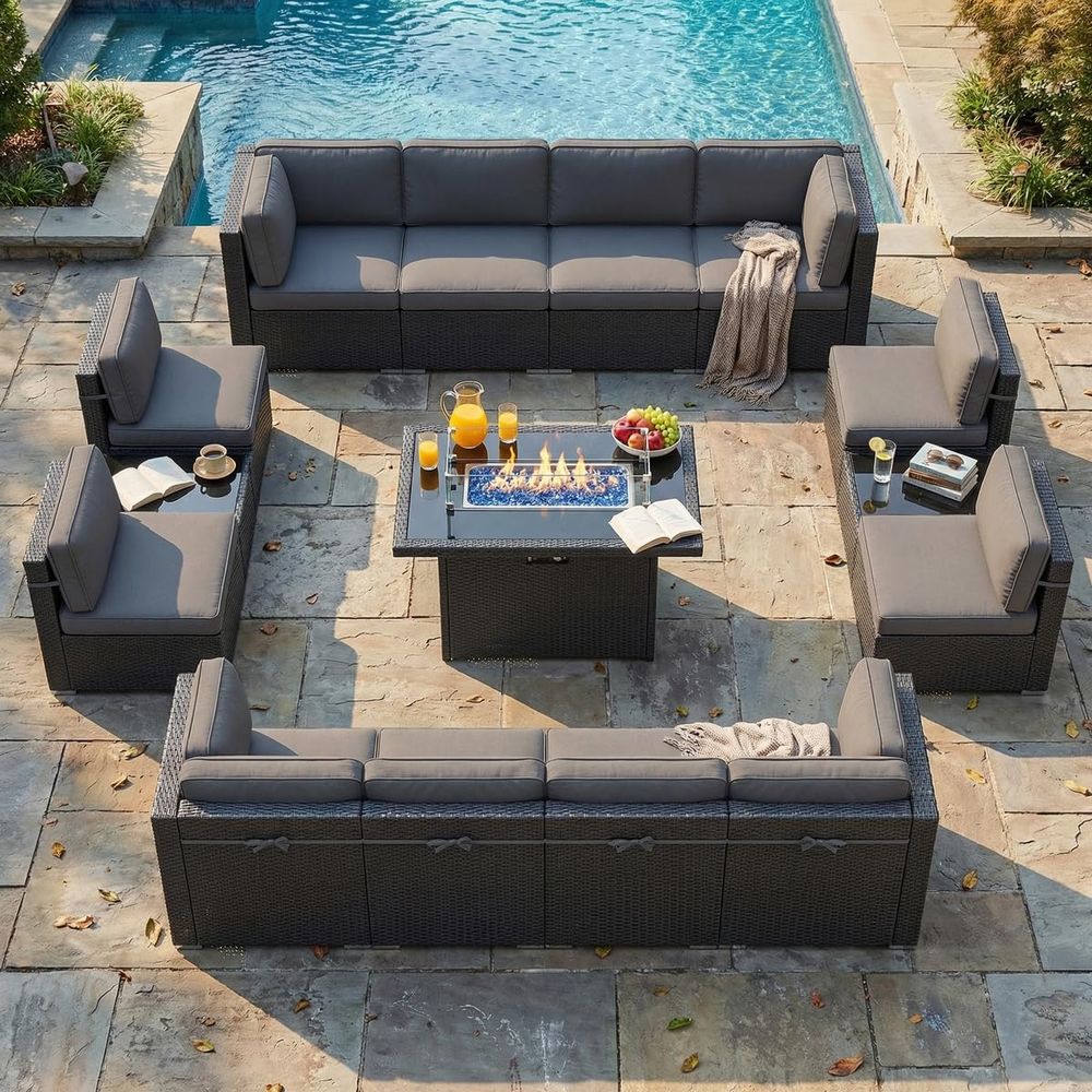 Outdoor Furniture Set With Fire Pit - 15 Piece Patio Furniture Set with
