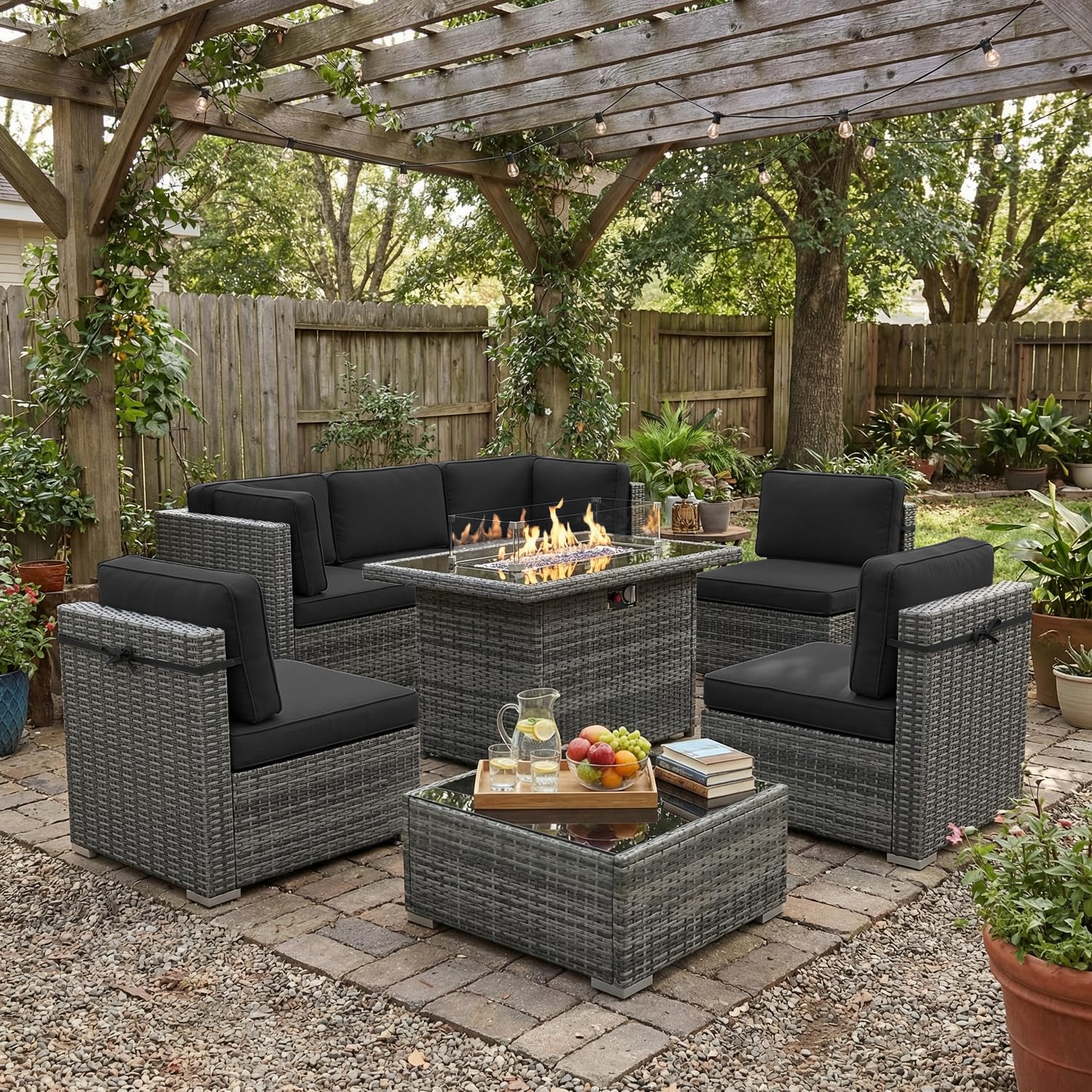 8 Piece Patio Furniture Set wi - مراجعة Outdoor Furniture Set With Fire Pit وسعره