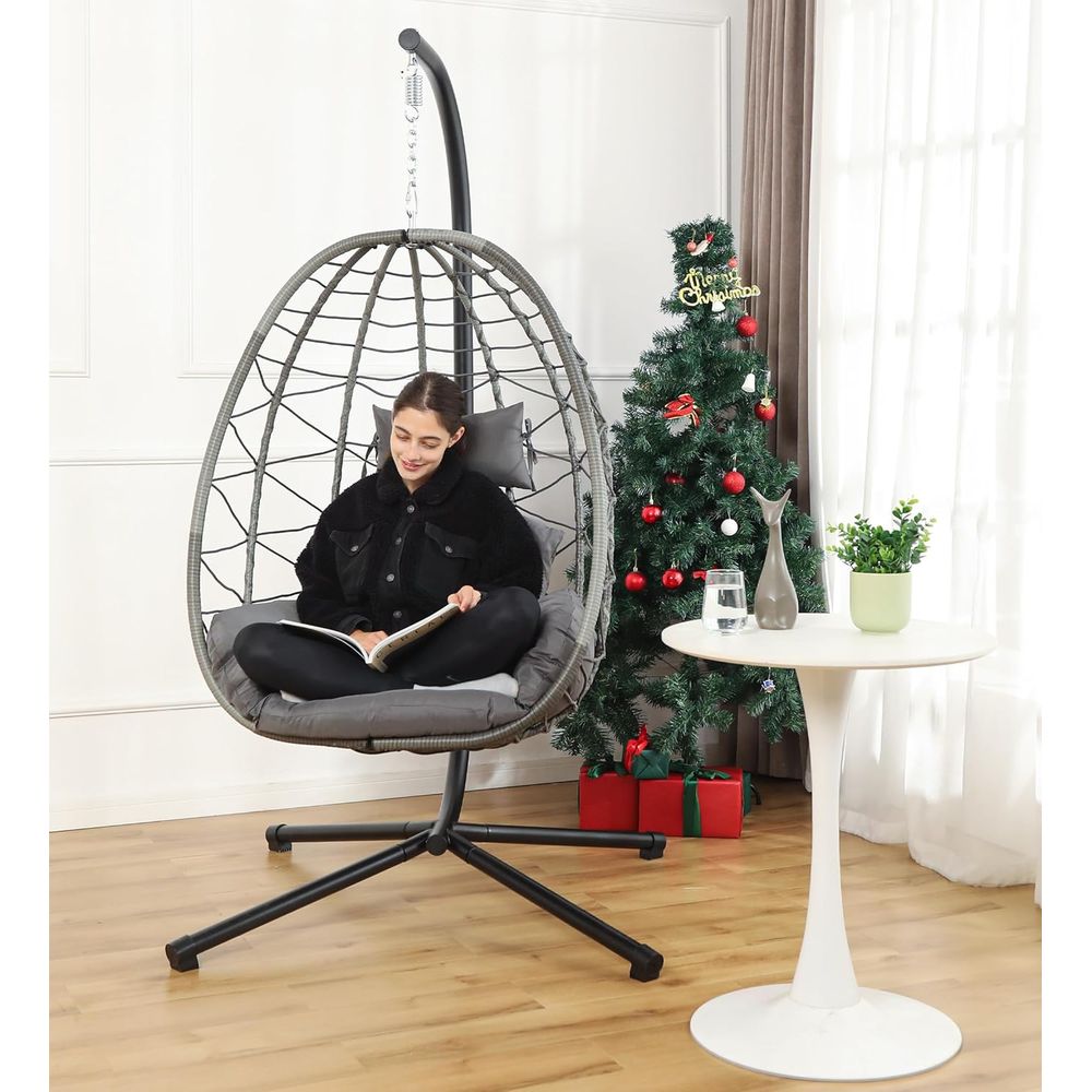 Hanging Egg Chair with Stand,  - مراجعة Garden Swing Chair وسعره