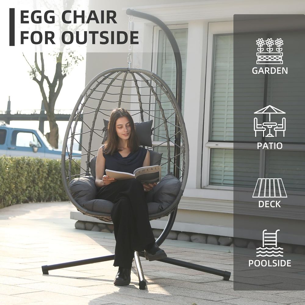 Hanging Egg Chair with Stand,  - مراجعة Garden Swing Chair وسعره