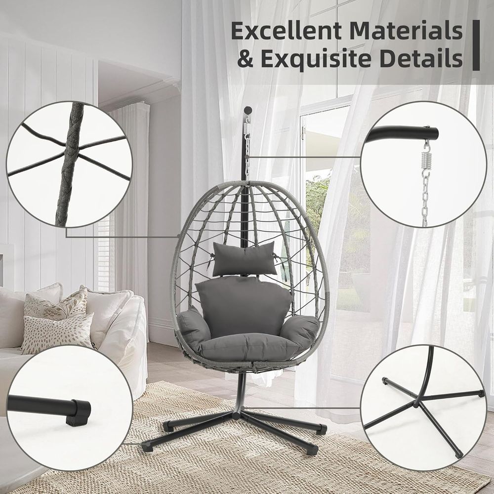 Hanging Egg Chair with Stand,  - مراجعة Garden Swing Chair وسعره