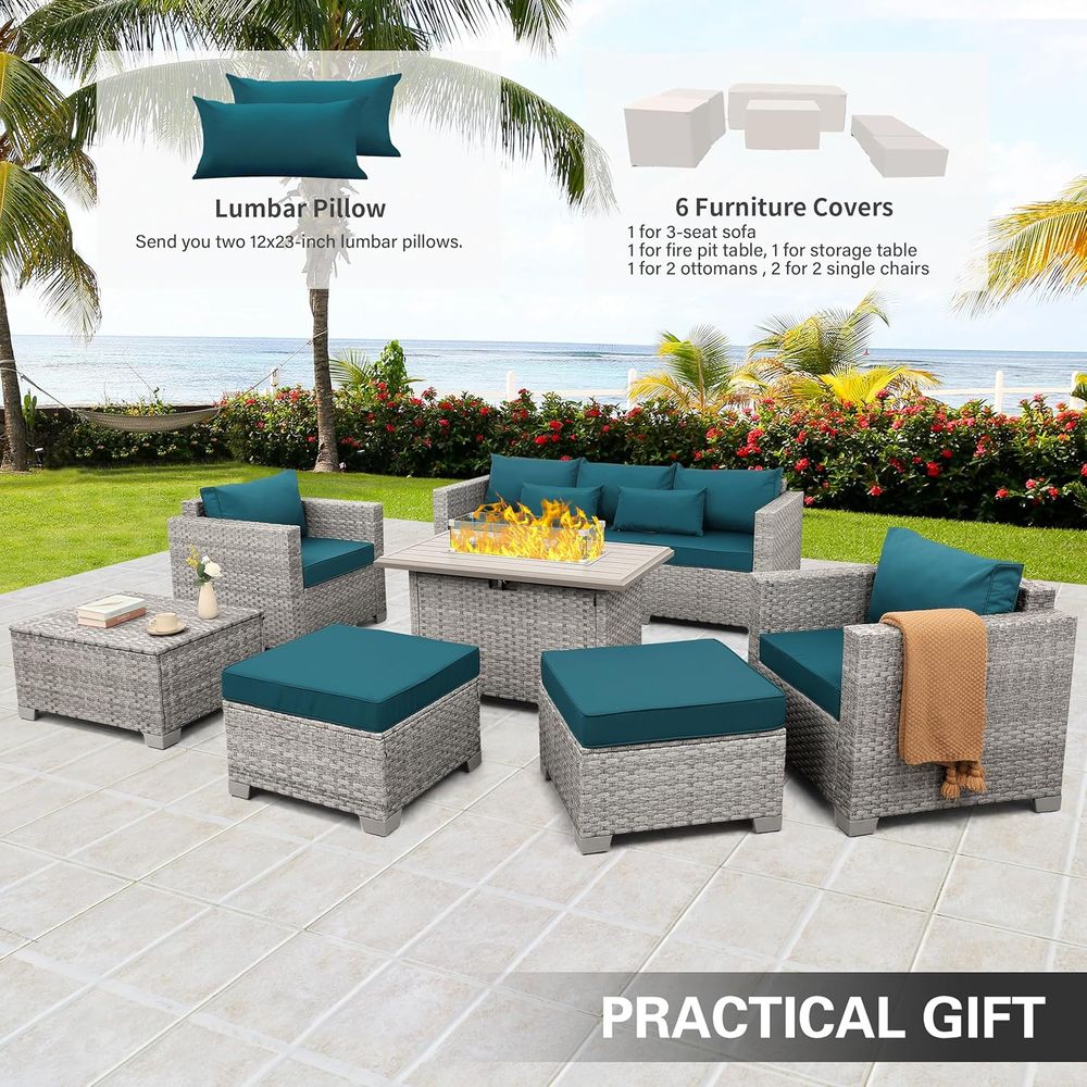 6-Piece Grey Wicker Outdoor Pa - مراجعة Outdoor Furniture Set With Fire Pit وسعره