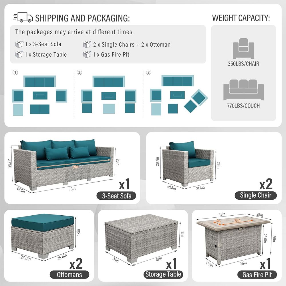 6-Piece Grey Wicker Outdoor Pa - مراجعة Outdoor Furniture Set With Fire Pit وسعره