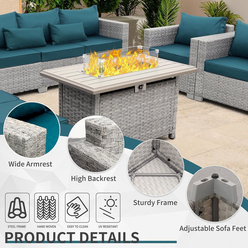 6-Piece Grey Wicker Outdoor Pa - مراجعة Outdoor Furniture Set With Fire Pit وسعره