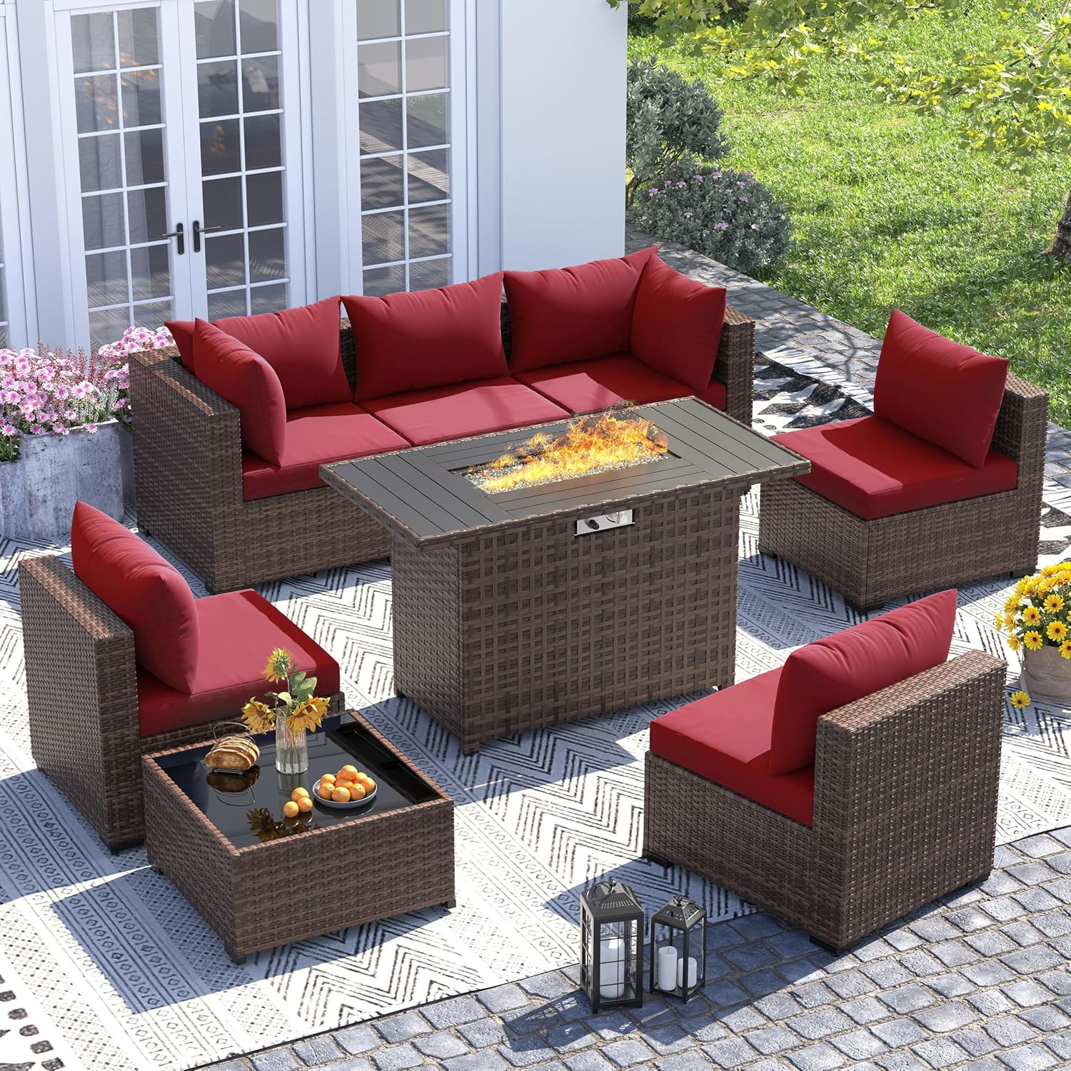 8pc All-Weather Wicker Section - مراجعة Outdoor Furniture Set With Fire Pit وسعره