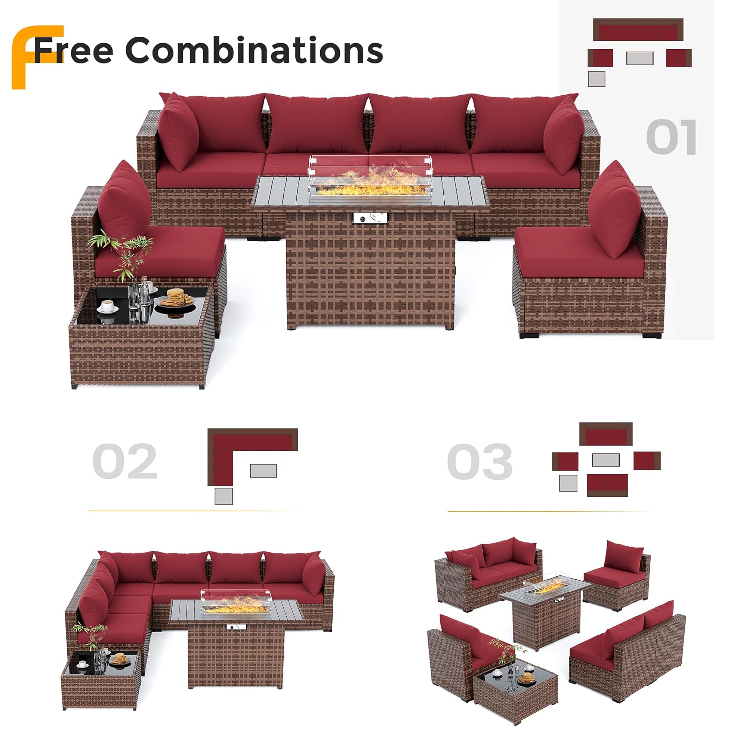 8pc All-Weather Wicker Section - مراجعة Outdoor Furniture Set With Fire Pit وسعره
