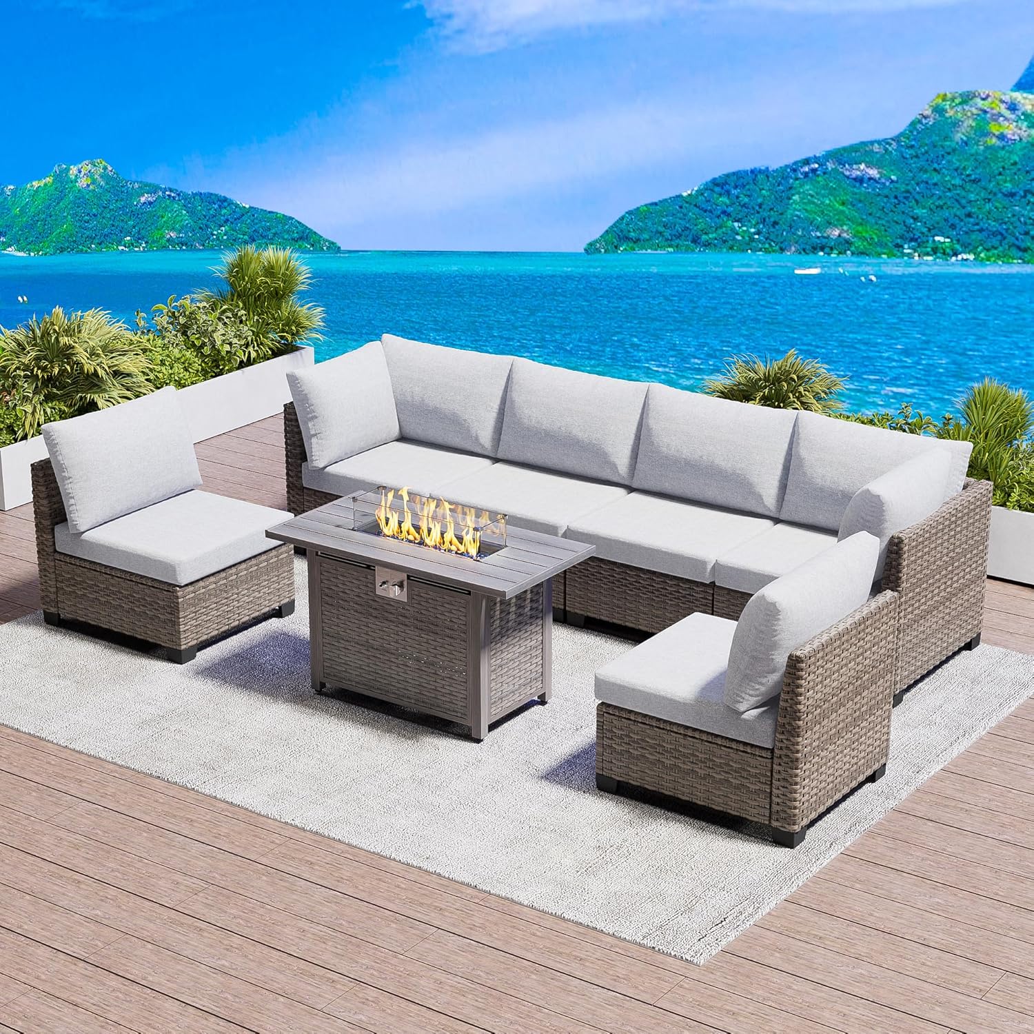 7 Piece Outdoor Sectional Sofa - مراجعة Outdoor Furniture Set With Fire Pit وسعره