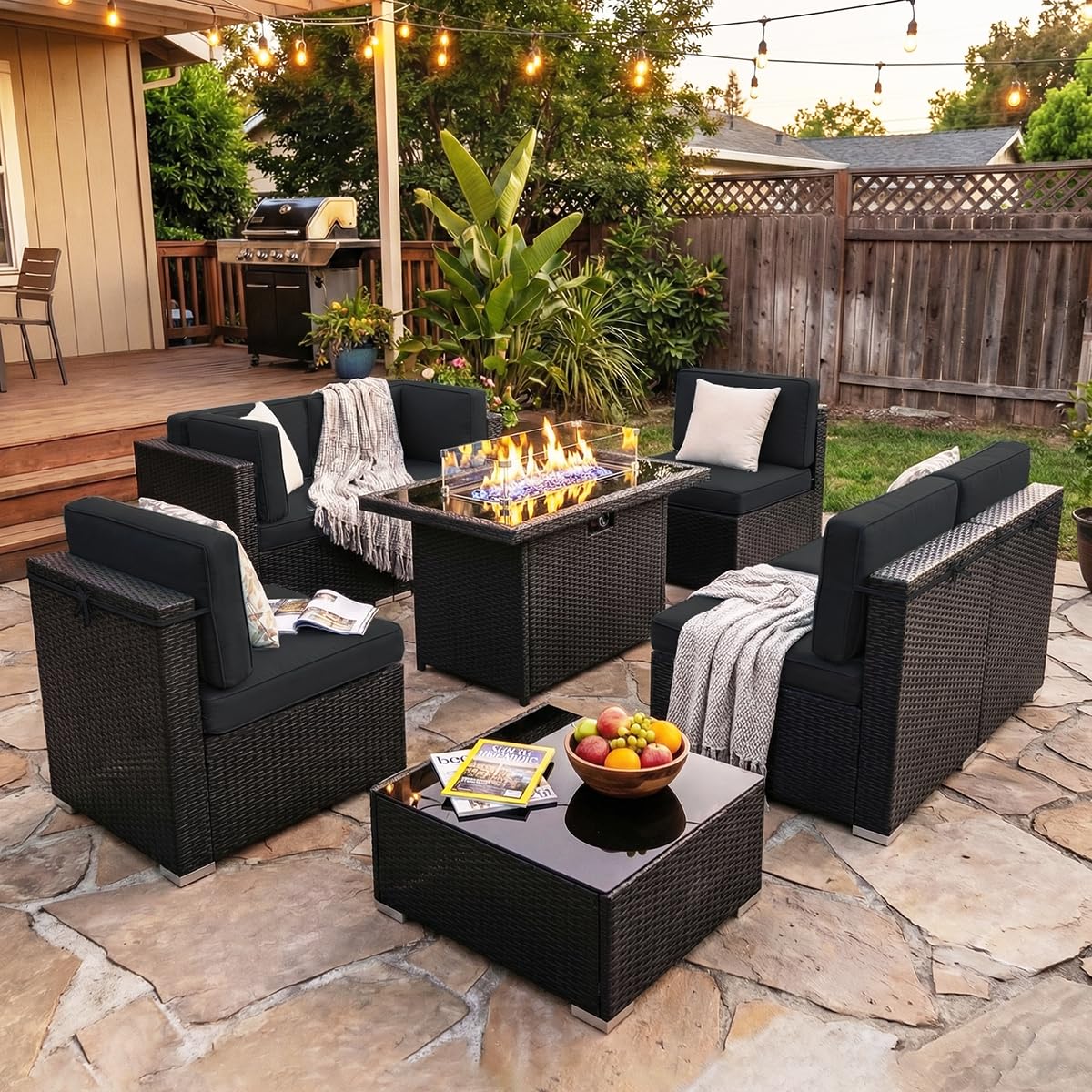 8 Pieces Patio Furniture Set w - مراجعة Outdoor Furniture Set With Fire Pit وسعره