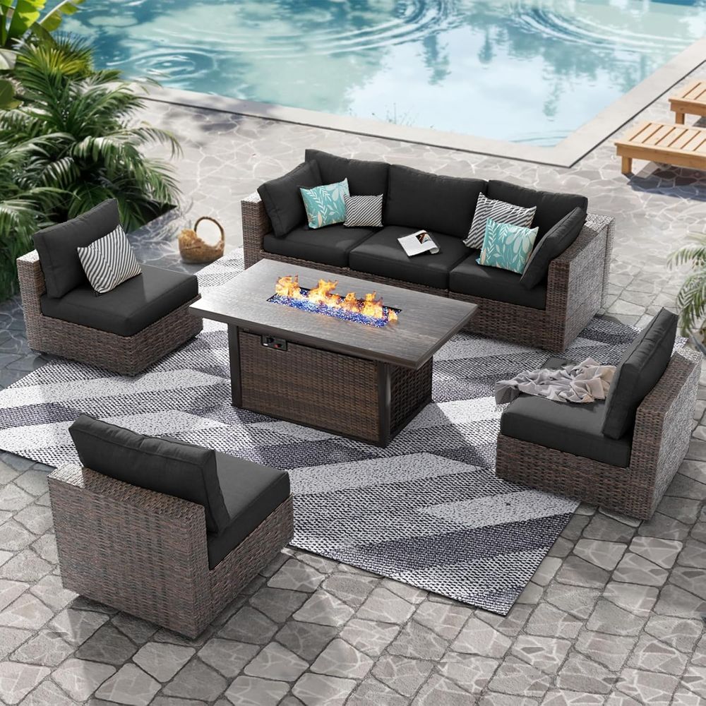 7-Piece Outdoor Wicker Section - مراجعة Outdoor Furniture Set With Fire Pit وسعره