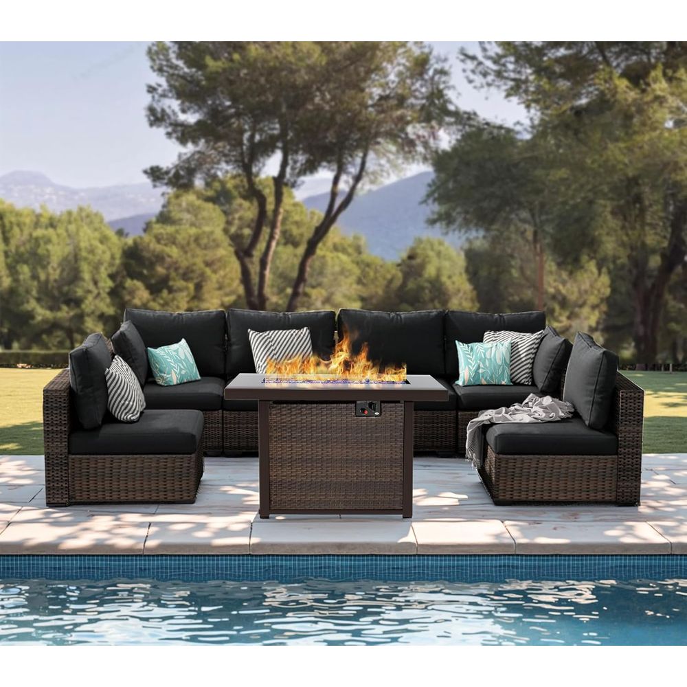 7-Piece Outdoor Wicker Section - مراجعة Outdoor Furniture Set With Fire Pit وسعره