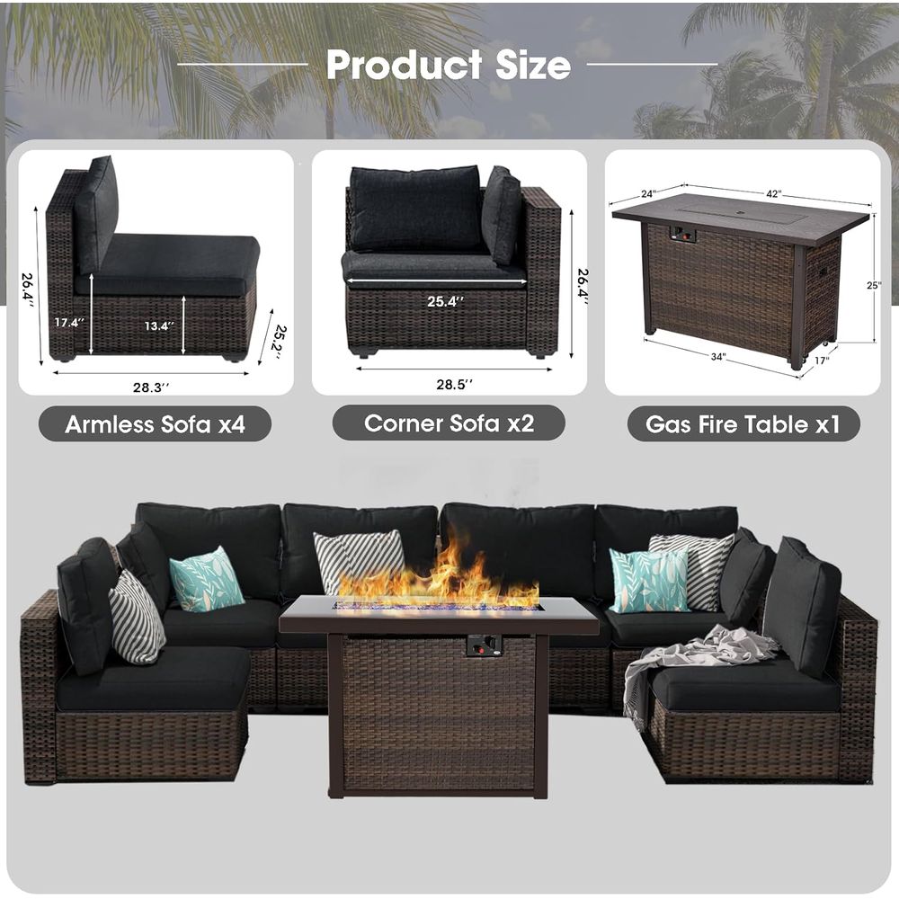 7-Piece Outdoor Wicker Section - مراجعة Outdoor Furniture Set With Fire Pit وسعره