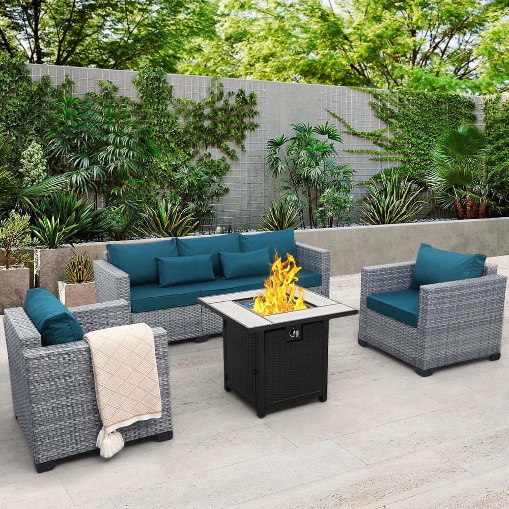 4-Piece Outdoor Wicker Patio F - مراجعة Outdoor Furniture Set With Fire Pit وسعره