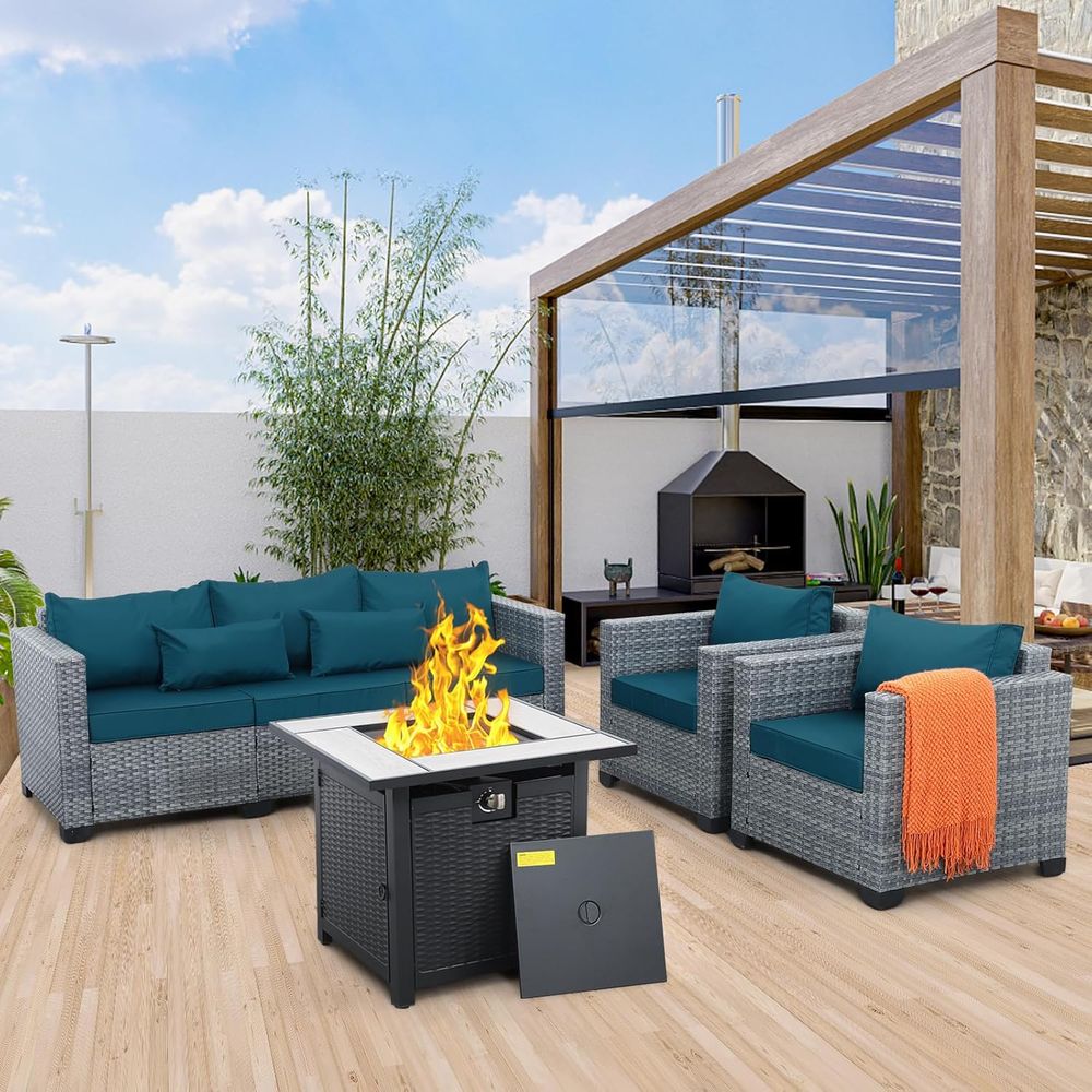 4-Piece Outdoor Wicker Patio F - مراجعة Outdoor Furniture Set With Fire Pit وسعره