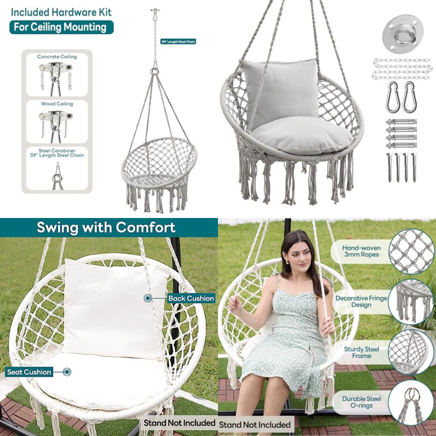 Macrame Hammock Chair Hanging  - مراجعة Garden Swing Chair وسعره