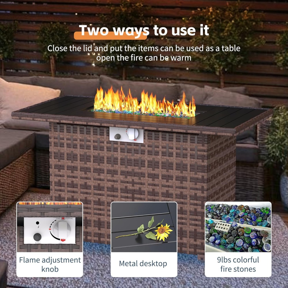 Sectional Sofa Set with Fire P - مراجعة Outdoor Furniture Set With Fire Pit وسعره